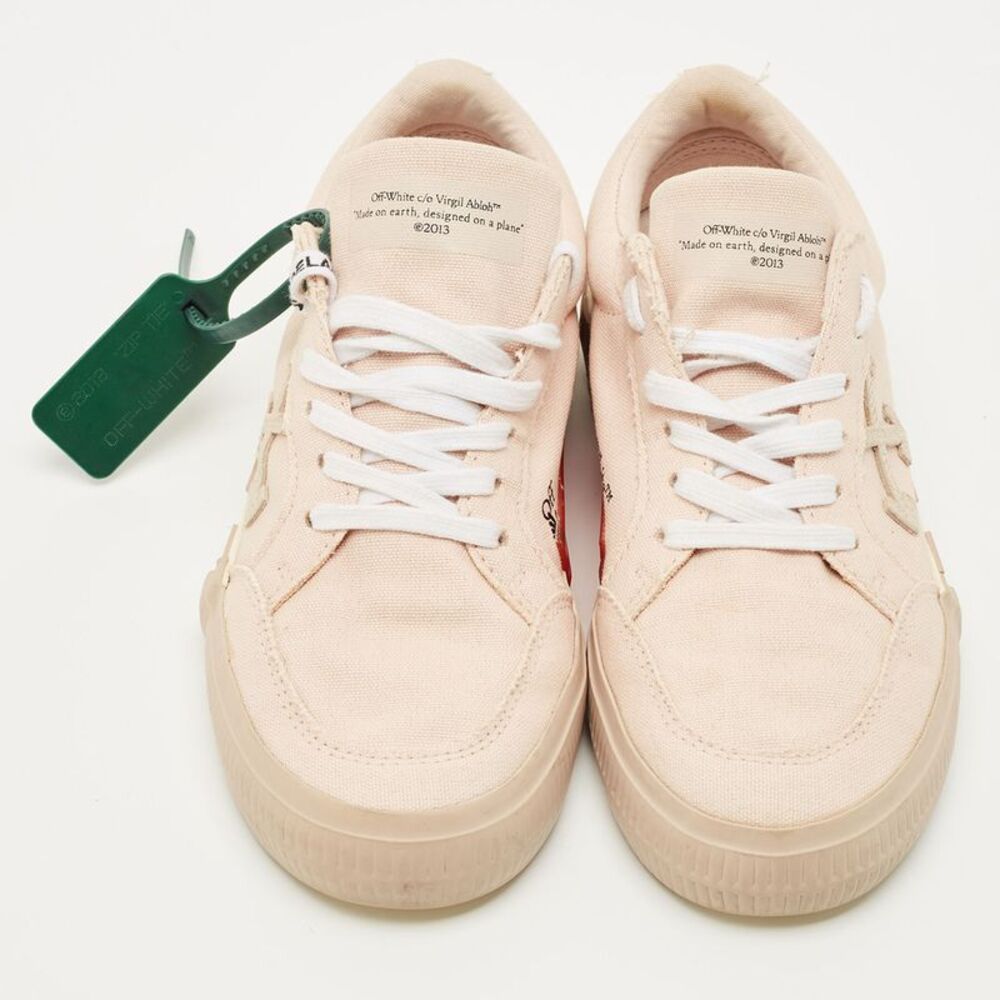 Off-White Pink Canvas Vulcanised Lace Up Sneakers Size 37 - Picture 3 of 7